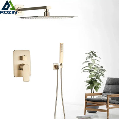 Modern gold rectangular rainfall shower faucet set bathroom fixture