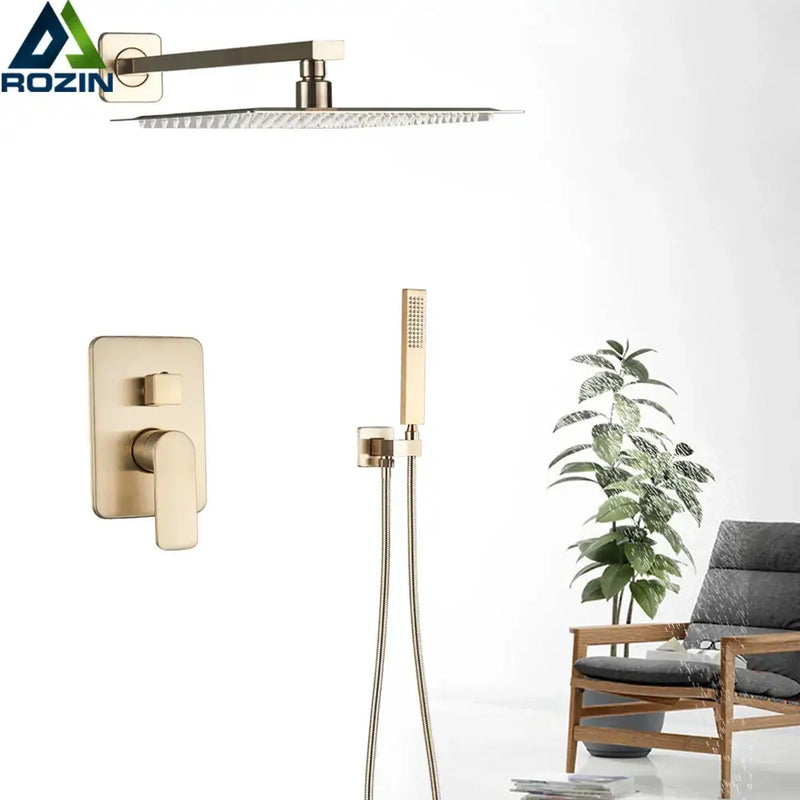 Modern gold rectangular rainfall shower faucet set bathroom fixture