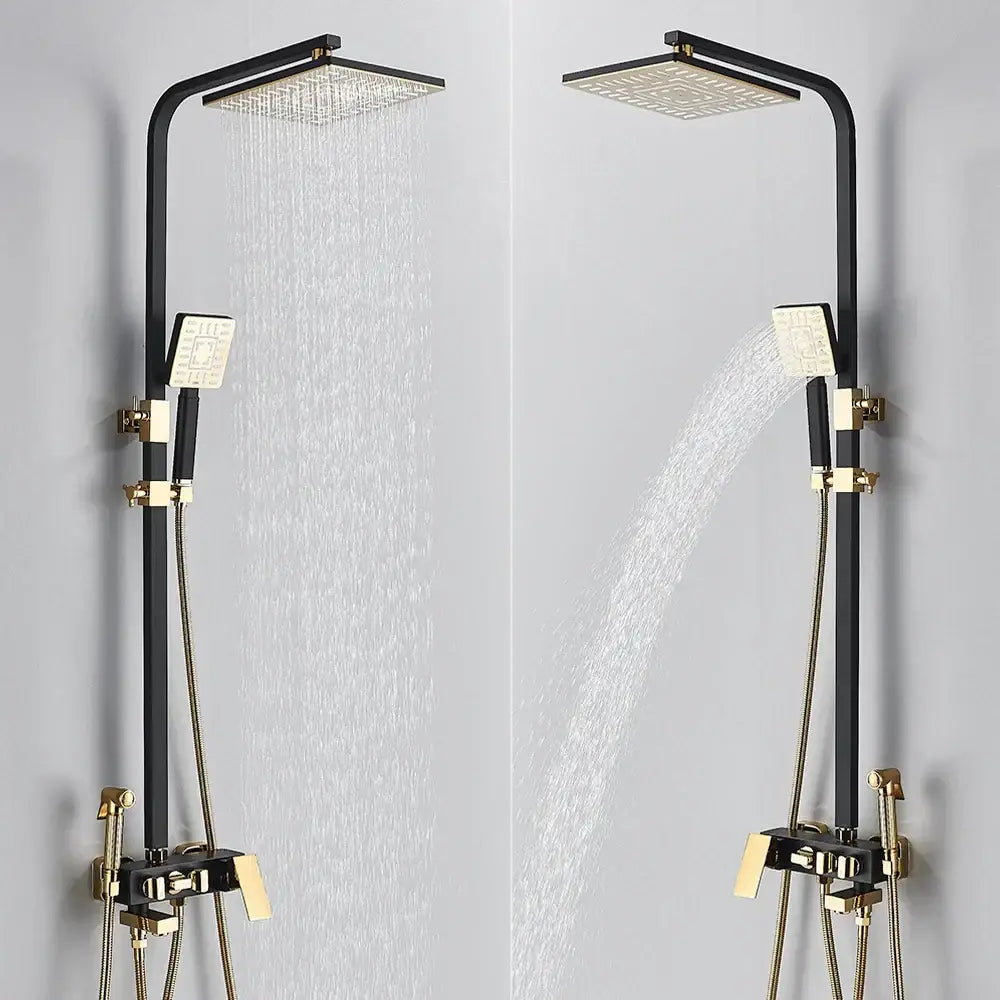Modern black & gold rainfall shower set with bidet function bathroom