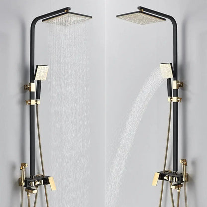 Modern black & gold rainfall shower set with bidet function bathroom