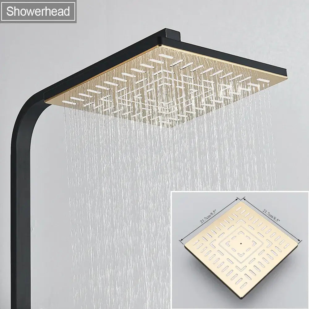 Modern black & gold rainfall shower set with bidet function bathroom