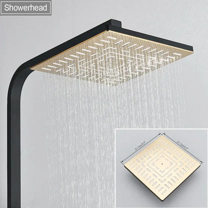 Modern black & gold rainfall shower set with bidet function bathroom
