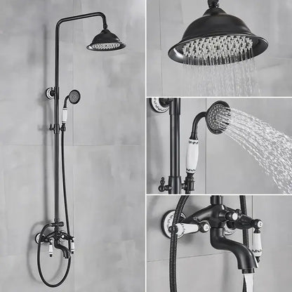Matte black and white rainfall shower system with bathtub faucet bathroom hand shower