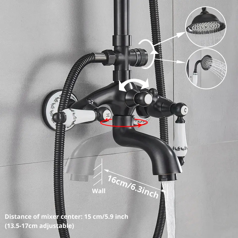 Matte black and white rainfall shower system with bathtub faucet bathroom hand shower