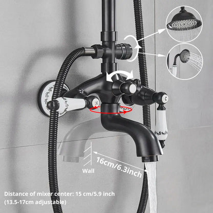Matte black and white rainfall shower system with bathtub faucet bathroom hand shower
