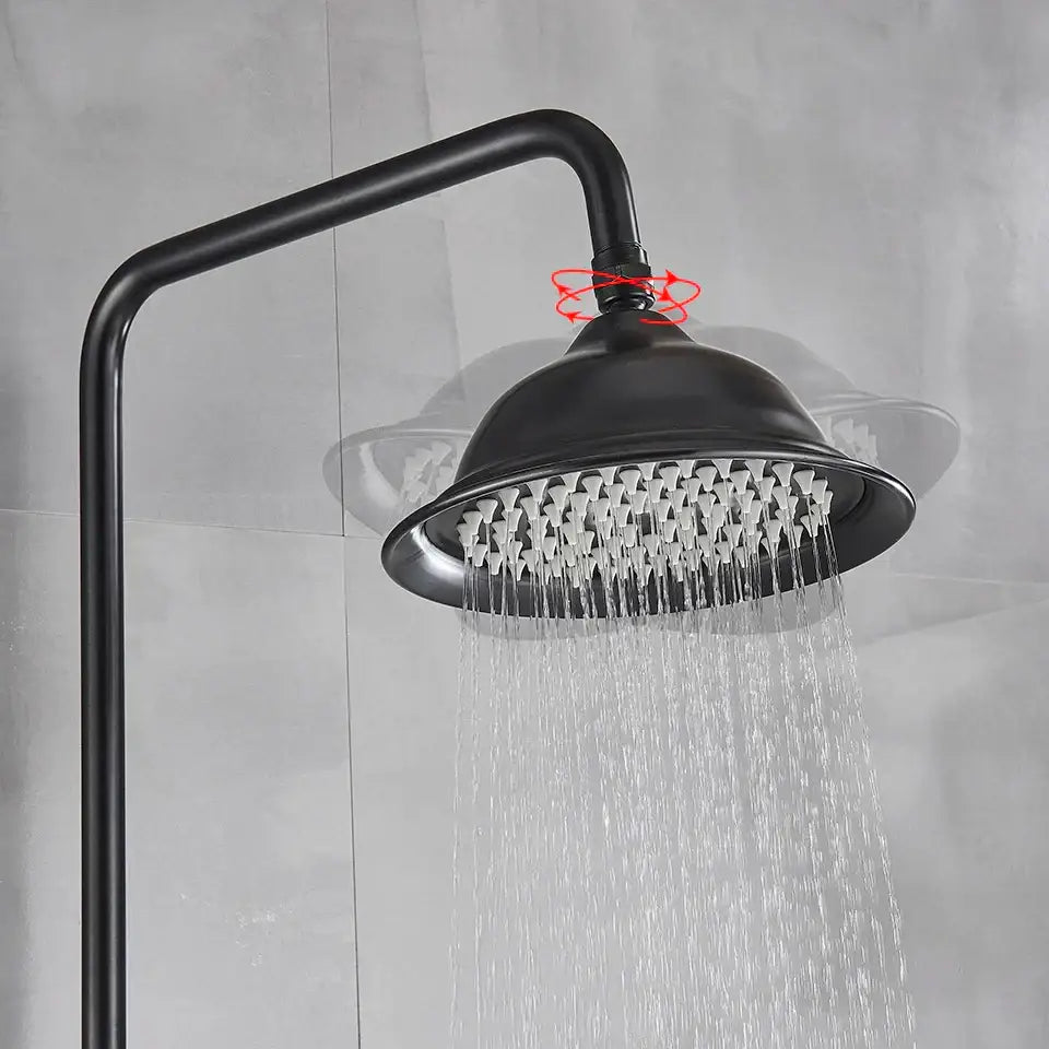 Matte black and white rainfall shower system with bathtub faucet bathroom hand shower
