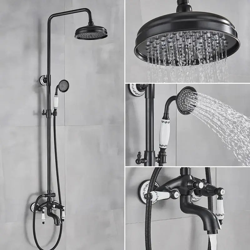 Matte black and white rainfall shower system with bathtub faucet bathroom hand shower