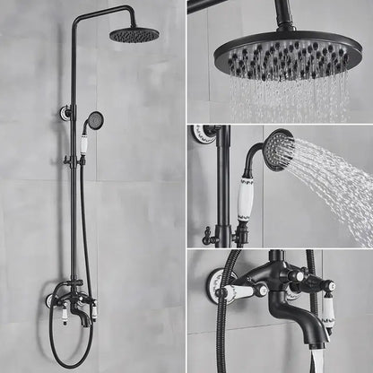 Matte black and white rainfall shower system with bathtub faucet bathroom hand shower