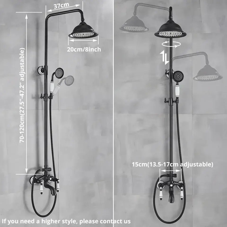 Matte black and white rainfall shower system with bathtub faucet bathroom hand shower