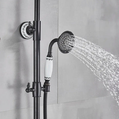 Matte black and white rainfall shower system with bathtub faucet bathroom hand shower