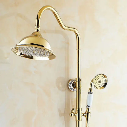 Gold and white ceramic rainfall shower tub faucet set bathroom