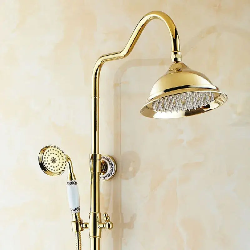 Gold and white ceramic rainfall shower tub faucet set bathroom