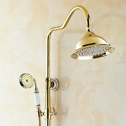 Gold and white ceramic rainfall shower tub faucet set bathroom