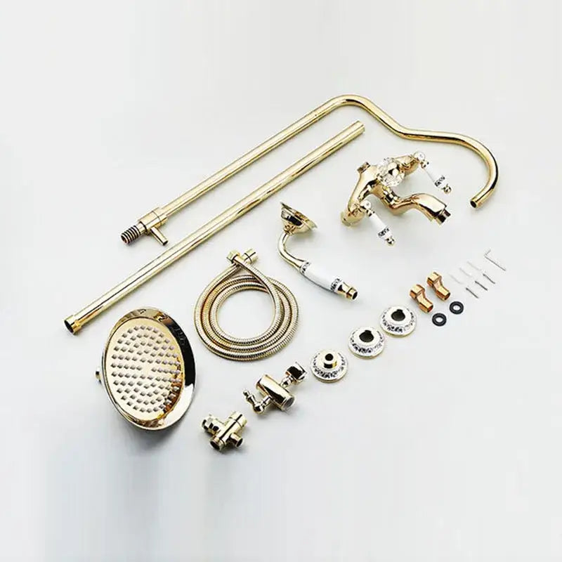 Gold and white ceramic rainfall shower tub faucet set bathroom