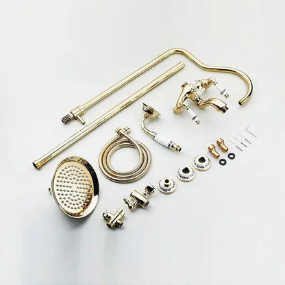 Gold and white ceramic rainfall shower tub faucet set bathroom