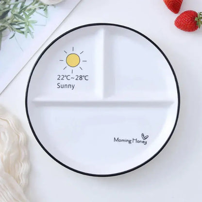 Illustrated white & black round grid plate dining room ceramic dish