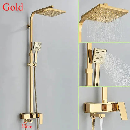 Modern gold square rainfall shower faucet set bathroom handshower