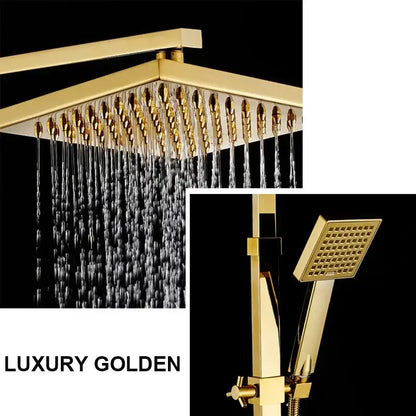 Modern gold square rainfall shower faucet set bathroom handshower