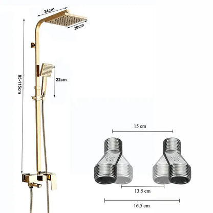 Modern gold square rainfall shower faucet set bathroom handshower