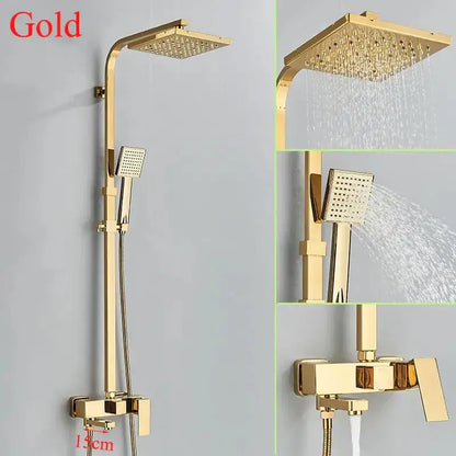 Modern gold square rainfall shower faucet set bathroom handshower