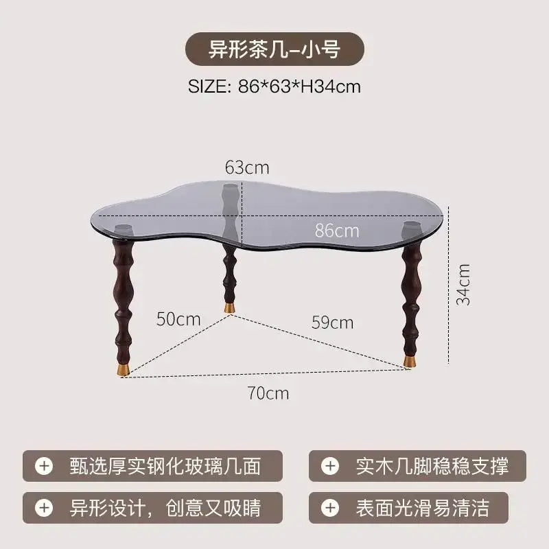 Organic peanut dark glass and solid wood coffee table living room