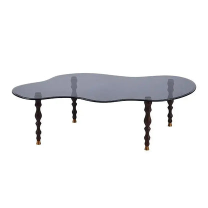 Organic peanut dark glass and solid wood coffee table living room
