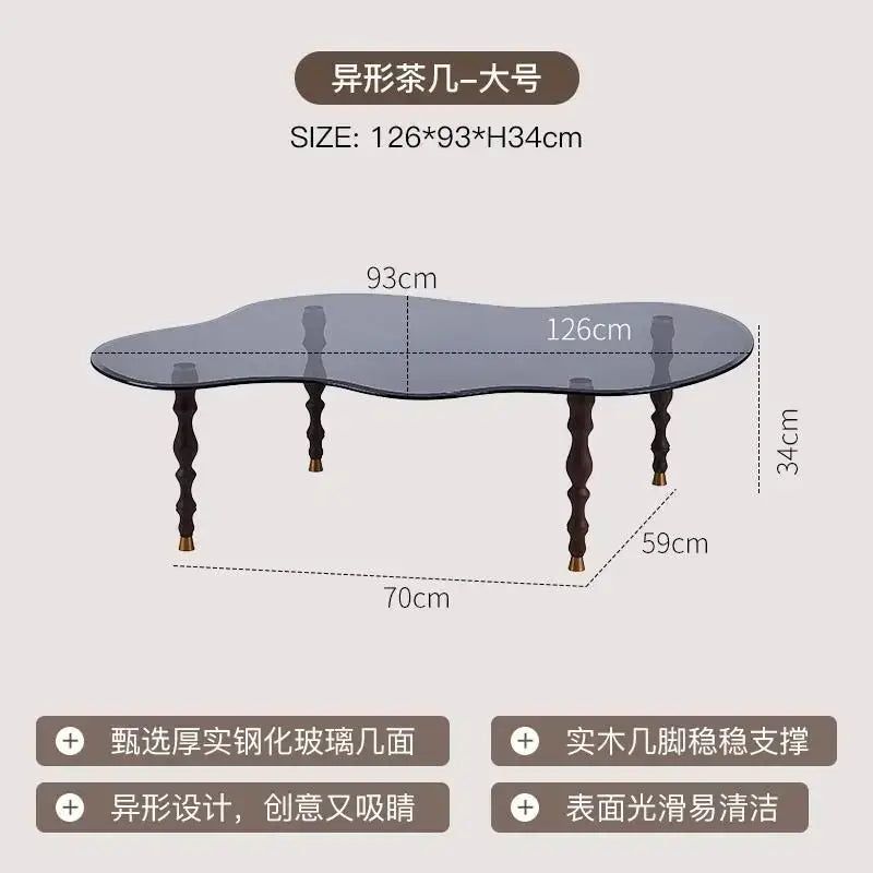 Organic peanut dark glass and solid wood coffee table living room