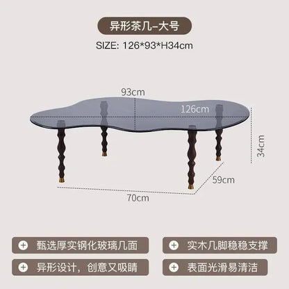 Organic peanut dark glass and solid wood coffee table living room
