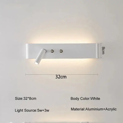 Modern minimalist black & white wall light with bedroom spotlight