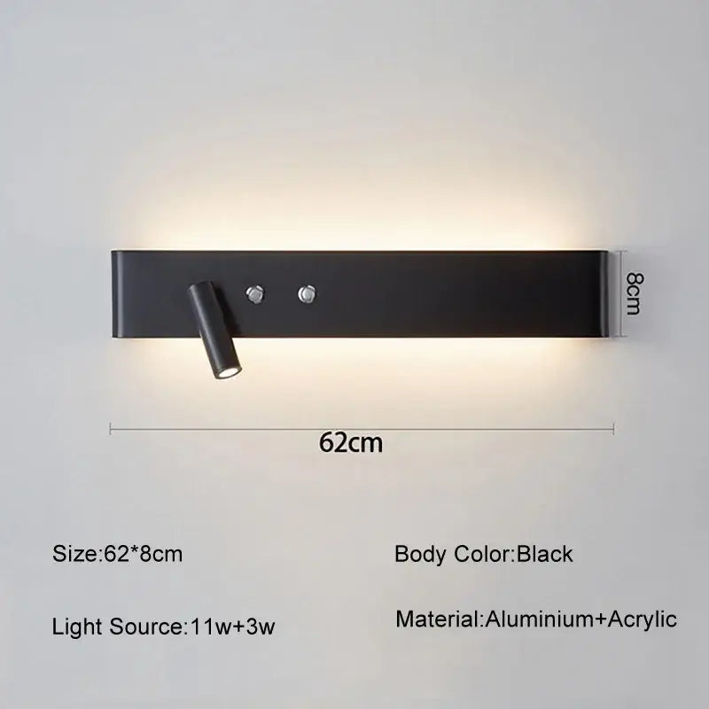 Modern minimalist black & white wall light with bedroom spotlight