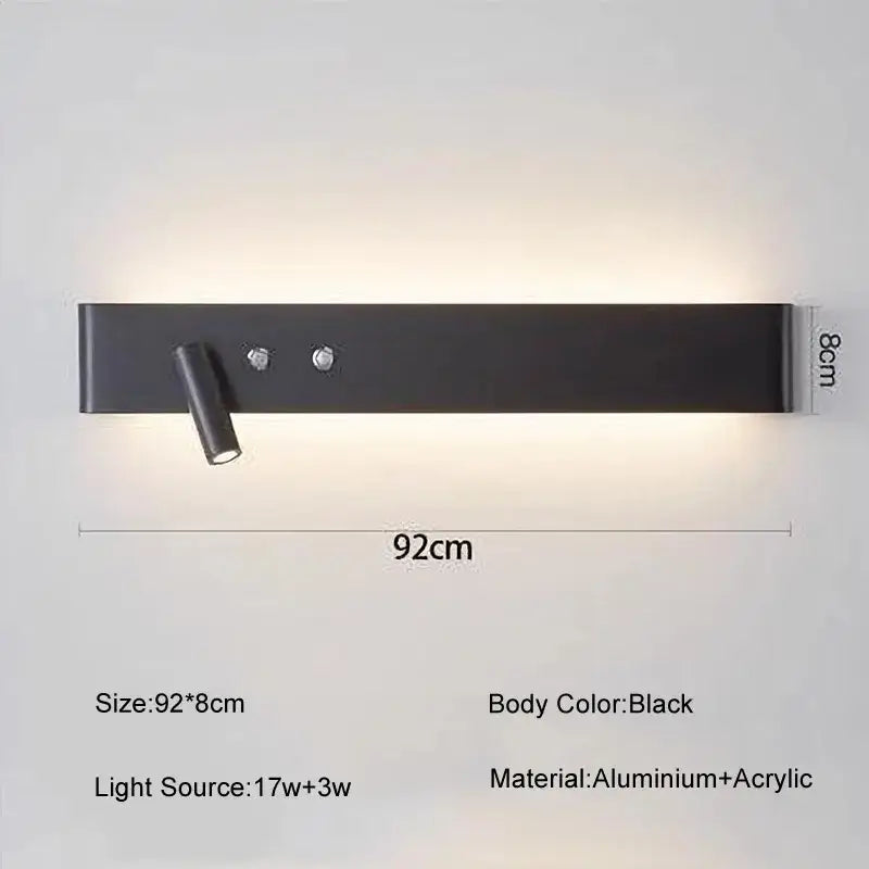Modern minimalist black & white wall light with bedroom spotlight