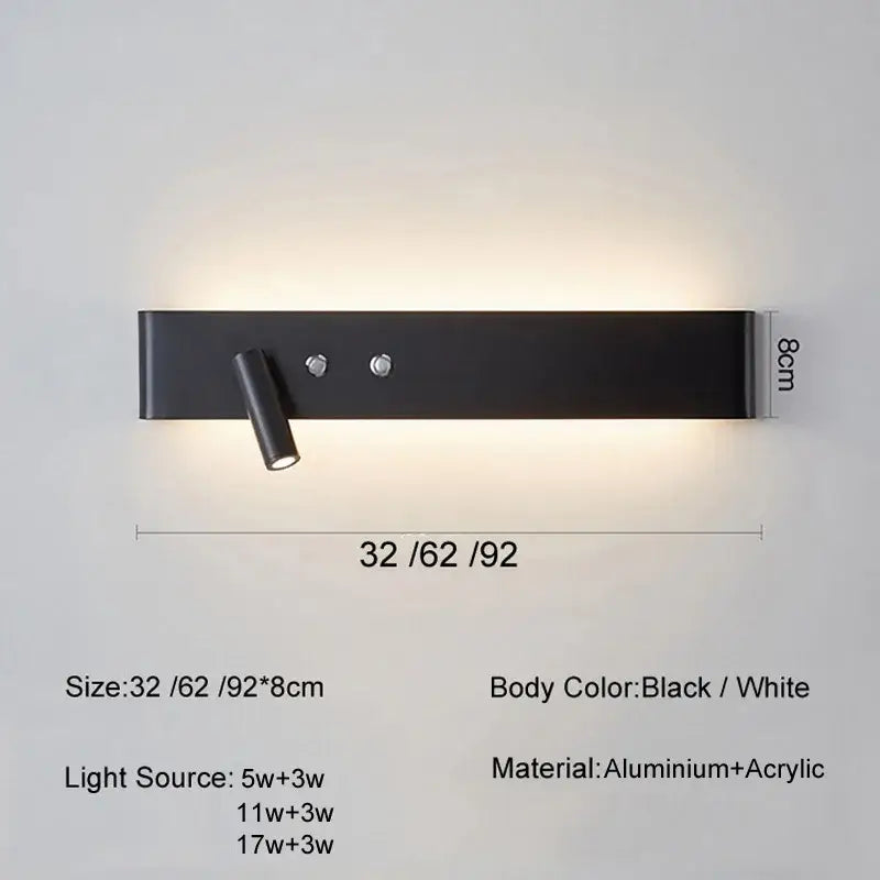 Modern minimalist black & white wall light with bedroom spotlight
