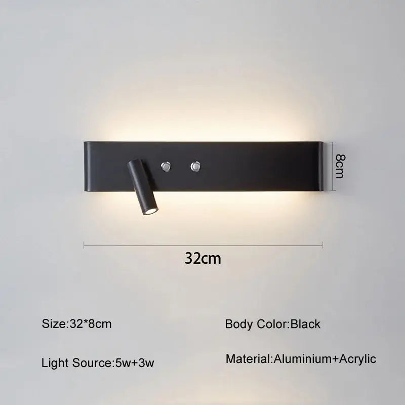 Modern minimalist black & white wall light with bedroom spotlight