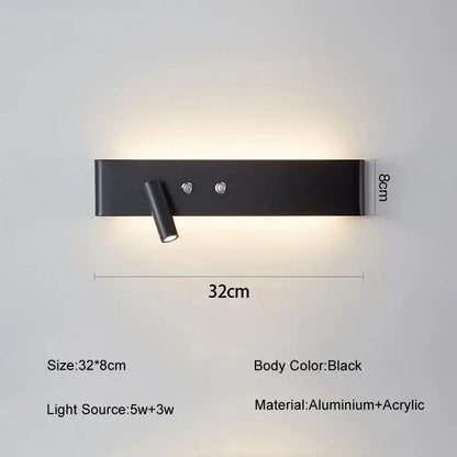 Modern minimalist black & white wall light with bedroom spotlight