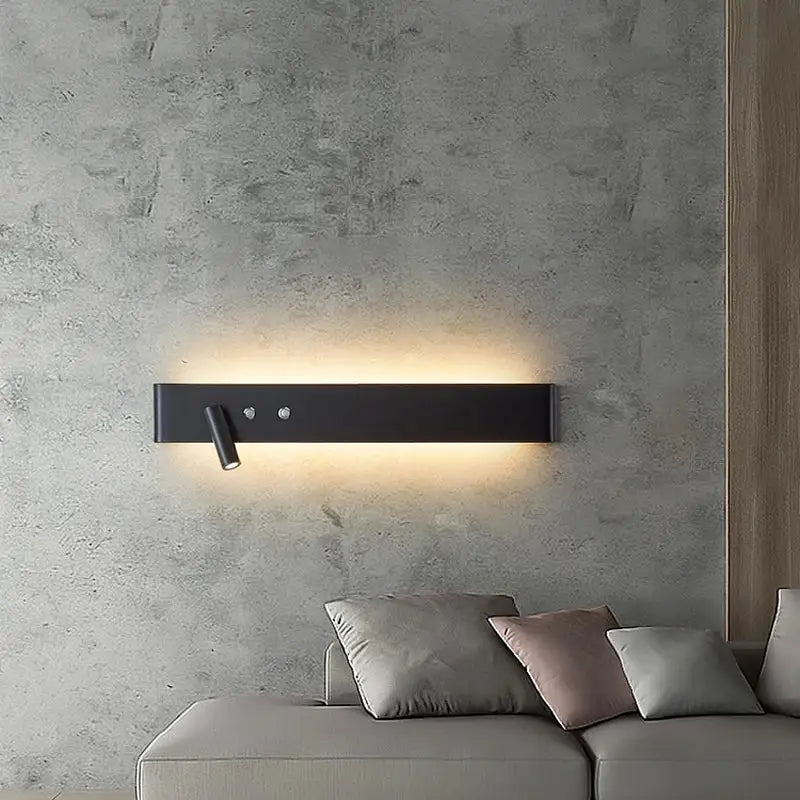 Modern minimalist black & white wall light with bedroom spotlight