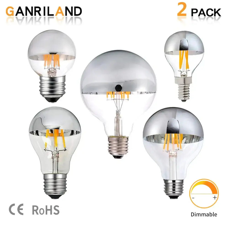 Silver mirror led filament dimmable g45 bulb set dining room 5 pack