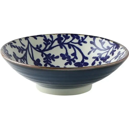 Floral navy & white ceramic japanese ramen bowl dining room dinnerware