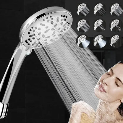 Chrome 9-function high pressure handheld shower head bathroom spray