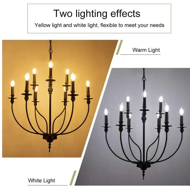 Retro industrial black chandelier 9-head dining room candle light