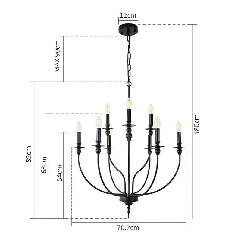 Retro industrial black chandelier 9-head dining room candle light