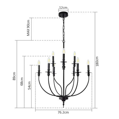 Retro industrial black chandelier 9-head dining room candle light