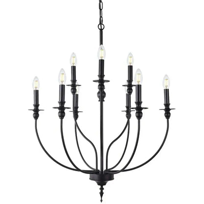 Retro industrial black chandelier 9-head dining room candle light