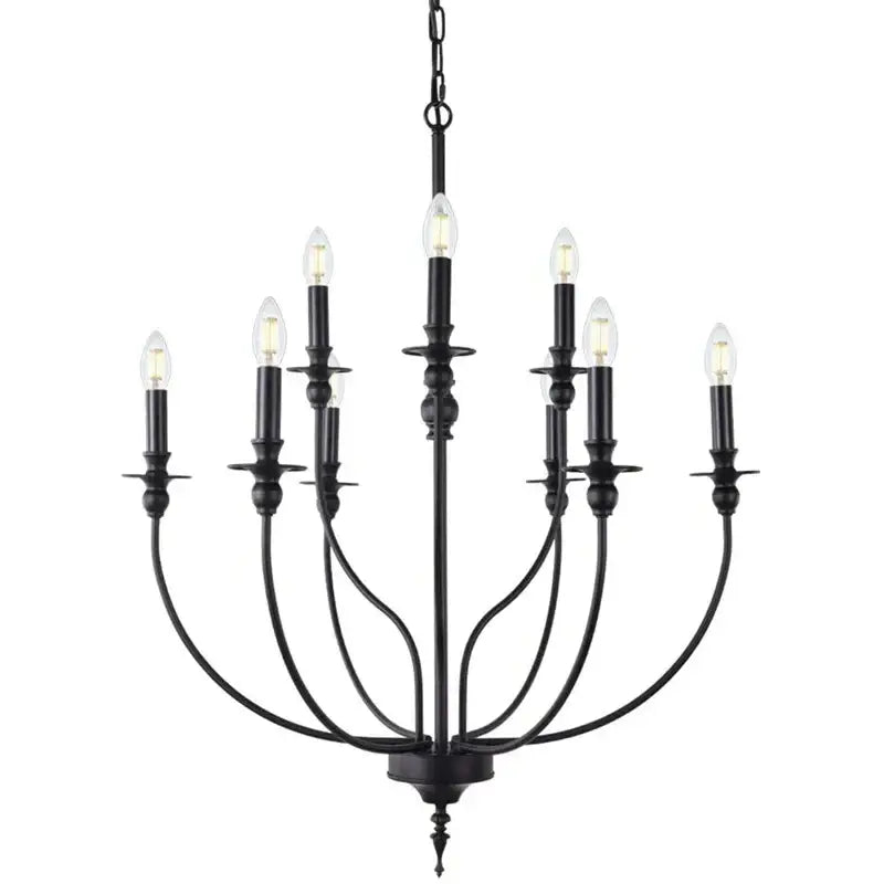 Retro industrial black chandelier 9-head dining room candle light