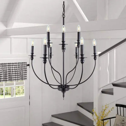 Retro industrial black iron chandelier dining room candle light
