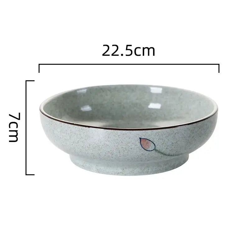 Retro beige ceramic ramen noodle bowl dining room blue fish pattern