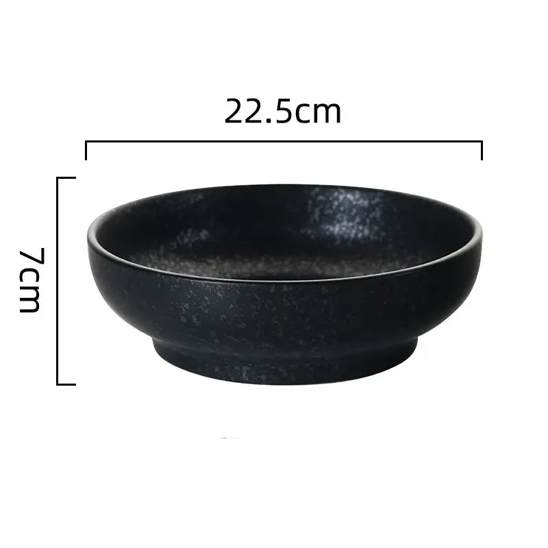 Retro beige ceramic ramen noodle bowl dining room blue fish pattern