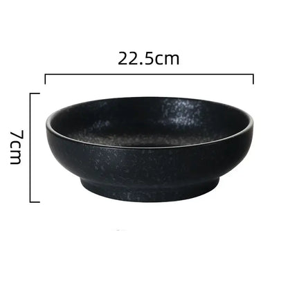 Retro beige ceramic ramen noodle bowl dining room blue fish pattern