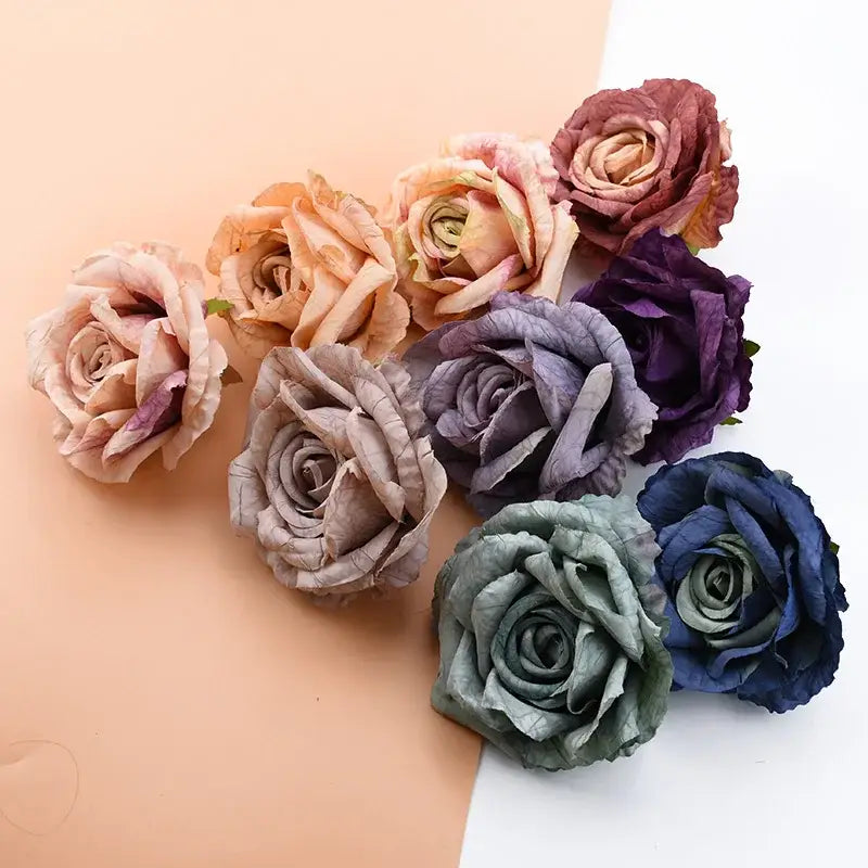 Pastel and purple 9cm silk roses artificial flowers wedding decor