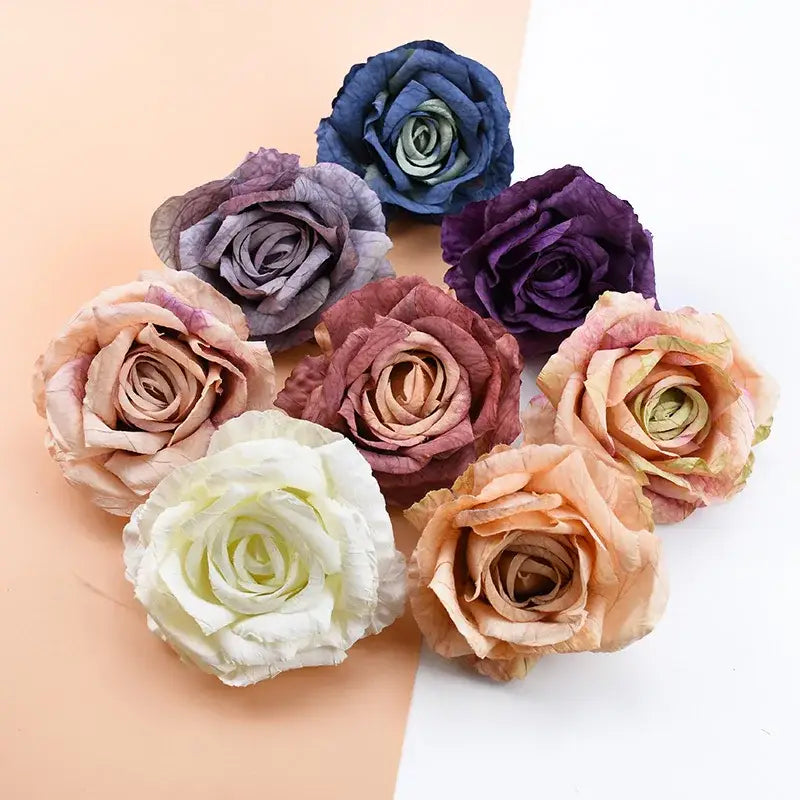 Pastel and purple 9cm silk roses artificial flowers wedding decor