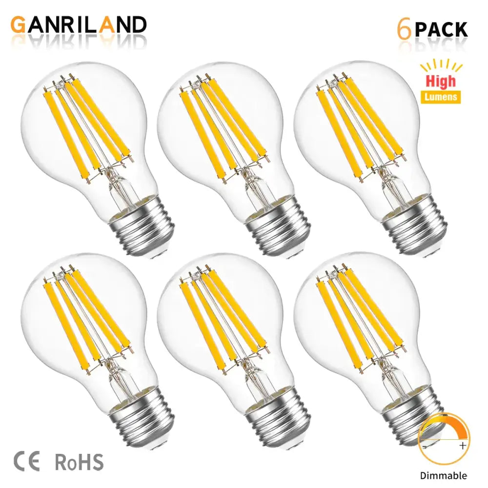 Clear glass high lumen led bulbs 6 pack dining room filament light